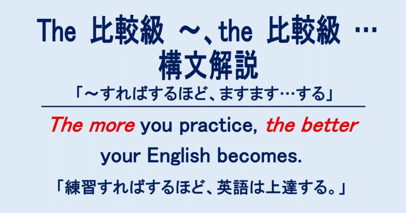 The 比較級, the 比較級 構文の解説｜「〜すればするほど〜」を英語で言う方法を説明するアイキャッチ画像