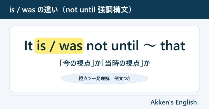 It is not until ~ that と It was not until ~ that の違いを、現在視点と過去視点で図解したイメージ